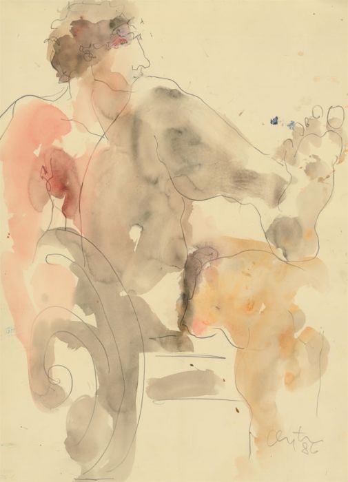 Inge Clayton FRSA (1942-2010) - 1986 Watercolour, Seated Male Nude