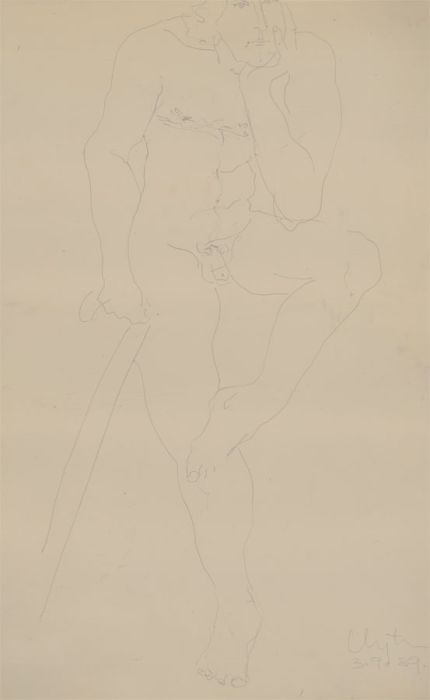 Inge Clayton FRSA (1942-2010) - 1989 Graphite Drawing, Standing Male Nude