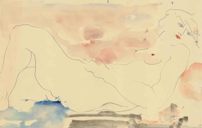 Inge Clayton FRSA (1942-2010) - 1986 Watercolour, Expressive Female Nude