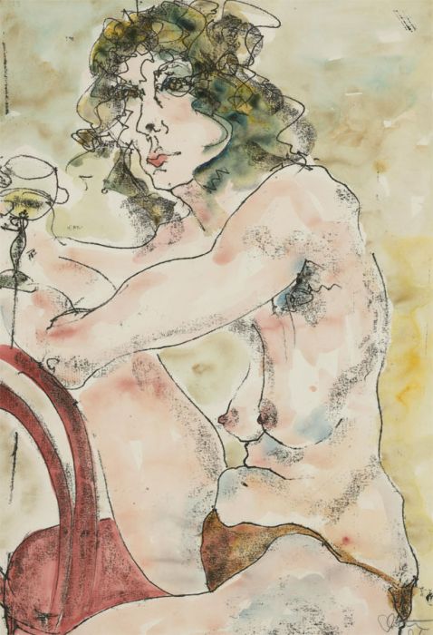 Inge Clayton FRSA (1942-2010) - Signed 1984 Monotype, Woman Drinking Wine