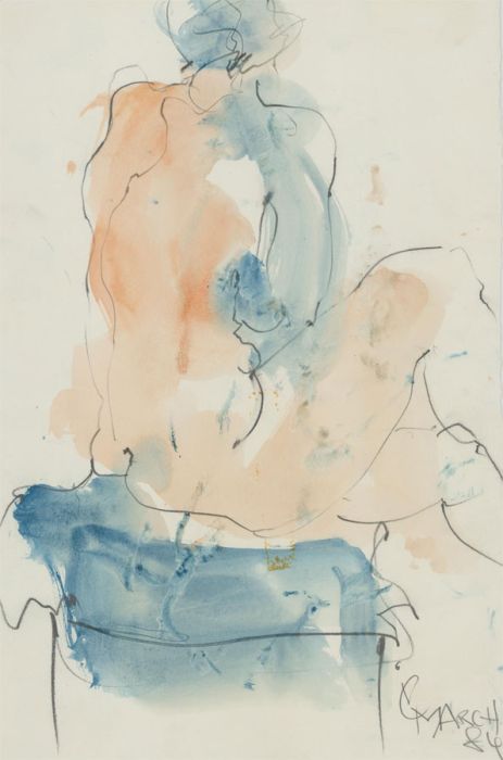 Inge Clayton FRSA (1942-2010) - Signed 1984 Watercolour, Sitting Nude