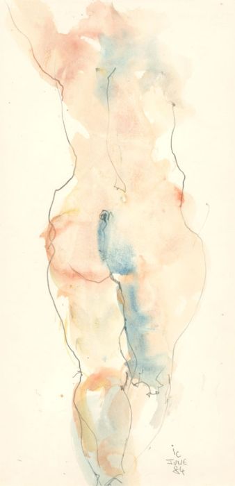 Inge Clayton FRSA (1942-2010) - Signed 1984 Watercolour, Expressive Nude Study