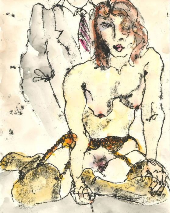 Inge Clayton FRSA (1942-2010) - Contemporary Monotype, Nude in Yellow Stockings