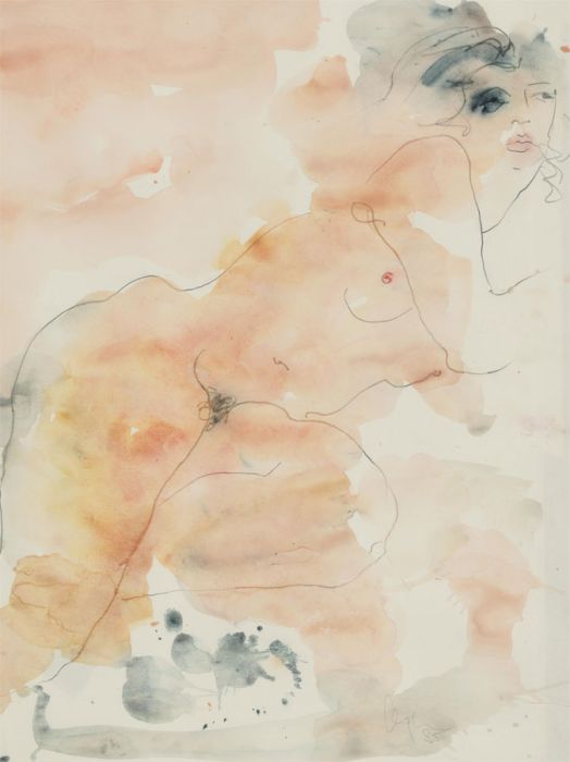 Inge Clayton FRSA (1942-2010) - Signed 1985 Watercolour, Reclined Nude