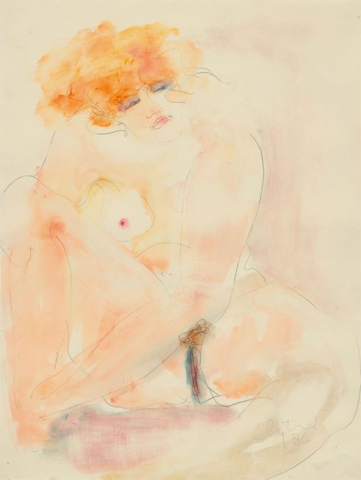 Inge Clayton FRSA (1942-2010) - Signed 1986 Watercolour, Sitting Female Nude