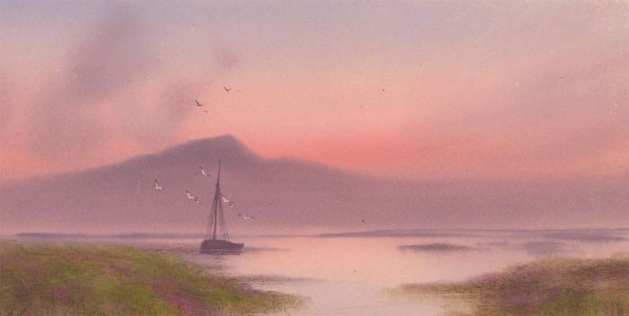 Fred Stafford (fl.1890-1910) - Late 19th Century Gouache, Lake Landscape, Sunset
