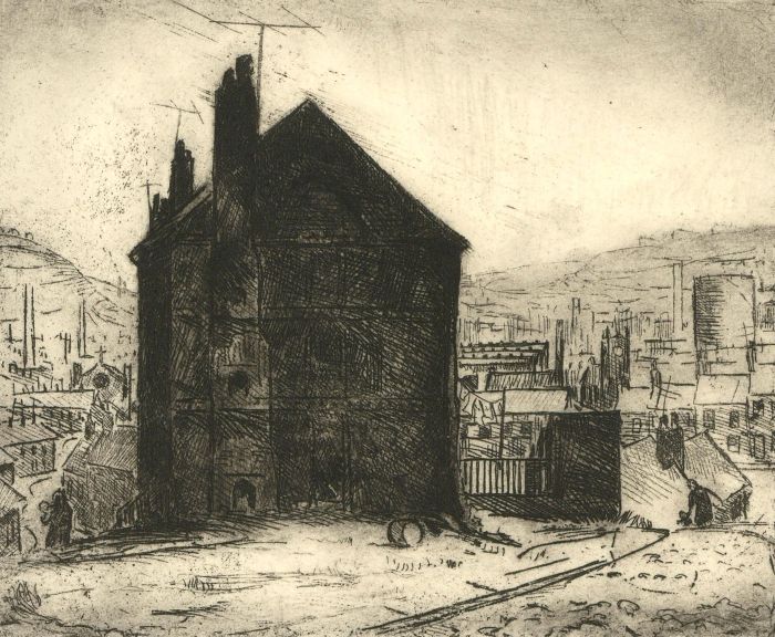 H. Cadwell - 20th Century Etching, Industrial Street Scene