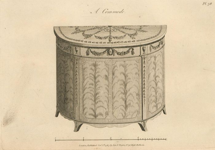 George Hepplewhite (1727-1786) - Four 18th Century Engravings, Furniture Designs