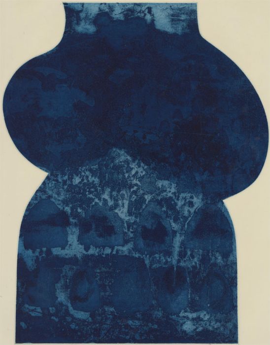 C.M. Davies - 20th Century Etching, Abstracted Nude in Blue