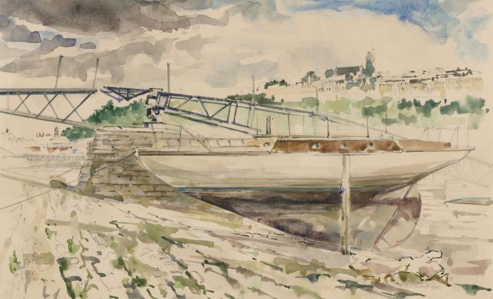 Richard O'Connell (b.1947) - 1988 Watercolour, River Scene with Boat