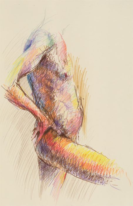Richard O'Connell (b.1947) - 1998 Coloured Pencil, Male Nude Posing