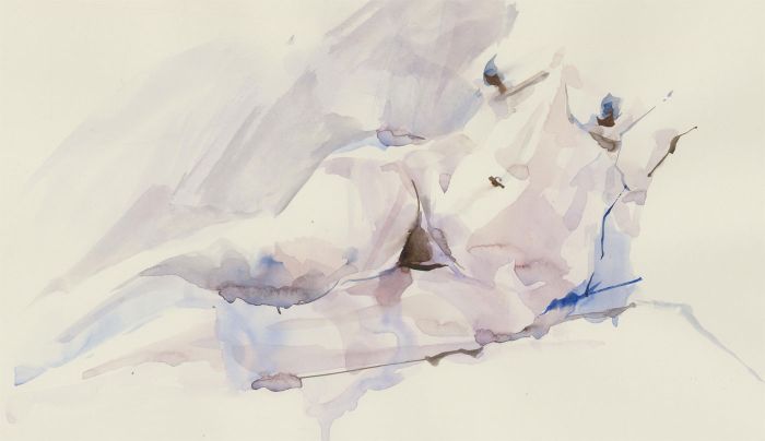 Richard O'Connell (b.1947) - 2005 Watercolour, Reclining Nude in Blue