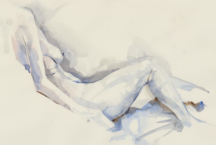 Richard O'Connell (b.1947) - 2005 Watercolour, Nude Reclining in Blue