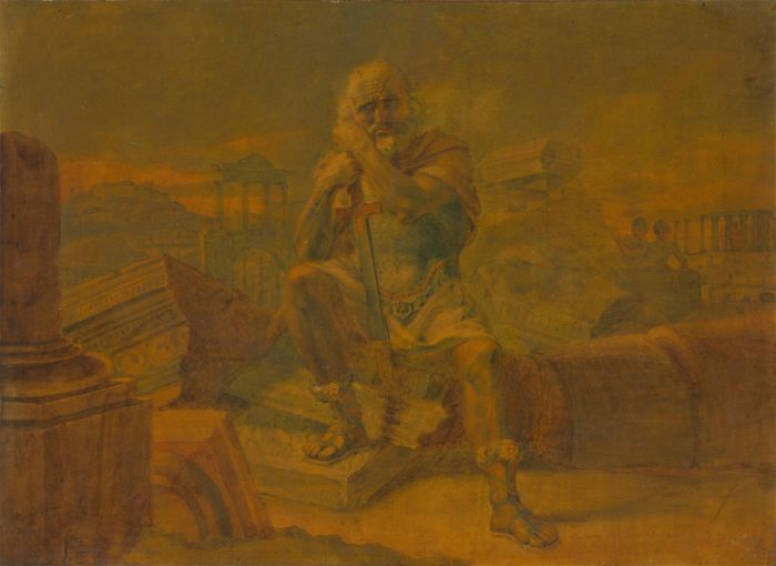 19th Century Watercolour - Study of a Seated Roman