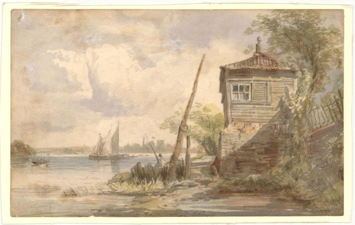 Late 19th Century Watercolour - Estuary Scene with Fisherman