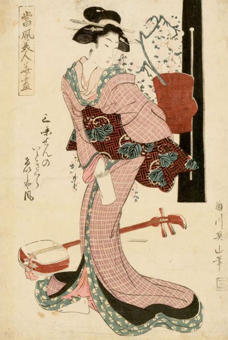 Attrib. Eizan Kikugawa - 19th Century Japanese Woodblock, Woman with Shamisen