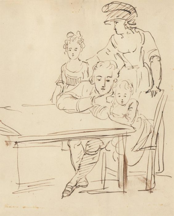 Attb. Henry Singleton RA (1766-1839) - Pen and Ink Drawing, Study of a Family