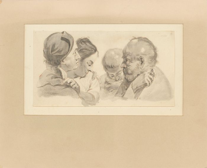 Early 19th Century Watercolour - Profile Study of Four Figures