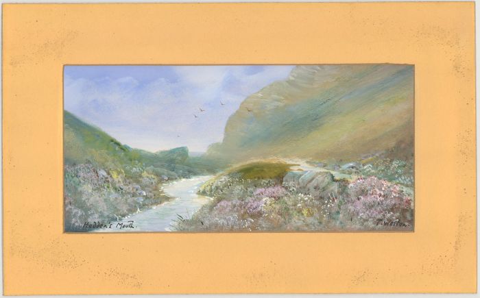 T. Weston - 20th Century Gouache, Heddon's Mouth, Devon