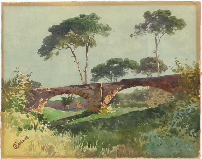 Style of Onorato Carlandi - 19th Century Watercolour, Landscape with a Bridge