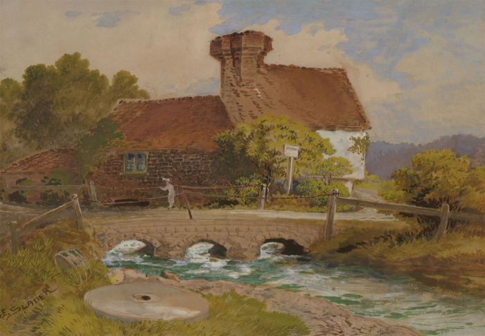  Samuel Ernest Slader - 19th Century Gouache, Countryside Landscape