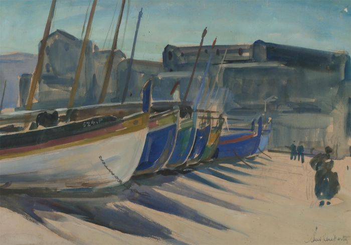 Claude René Martin (b.1885) - signed Mid 20th Century Gouache, Study of Boats