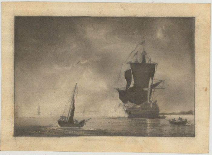 20th Century Graphite Drawing - Ship at Sea
