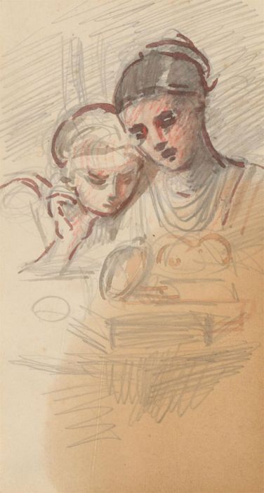 J.M - 19th Century Graphite Drawing, Roman Women