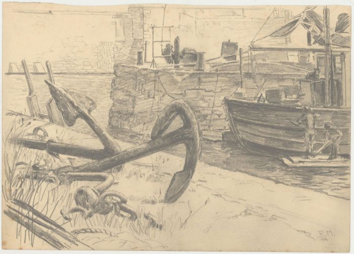 Ronald Morton (b.1918) - Signed 20th Century Graphite Drawing, Harbourside Scene