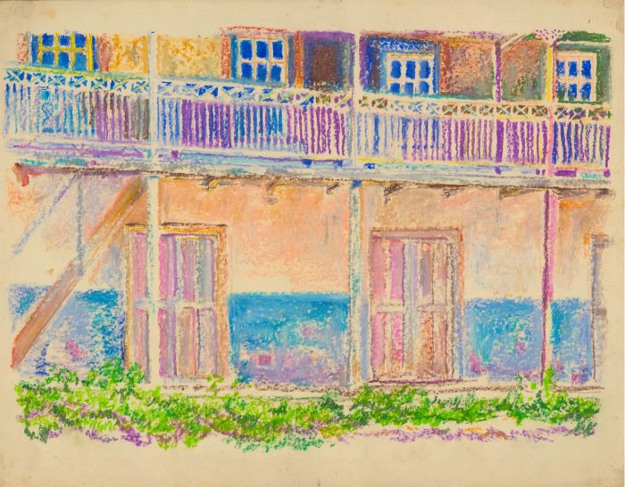 20th Century Pastel - Hotel Facade with a Terrace
