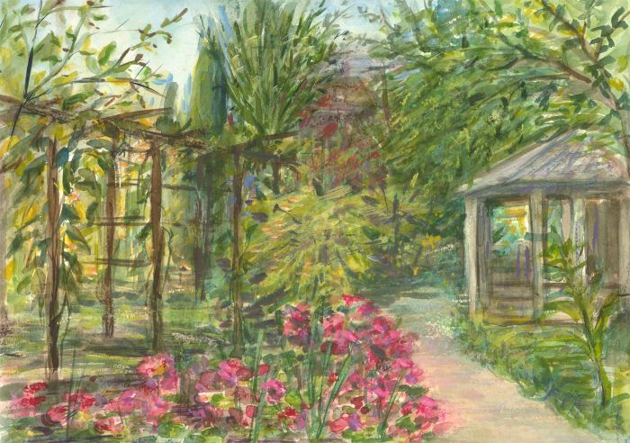 Renee Young - 20th Century Watercolour, Vibrant Floral Garden