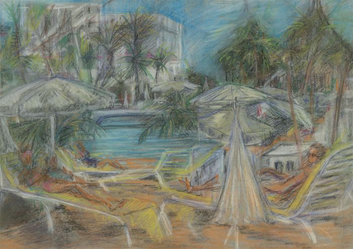 Renee Young - 20th Century Pastel, Loungers by the Pool