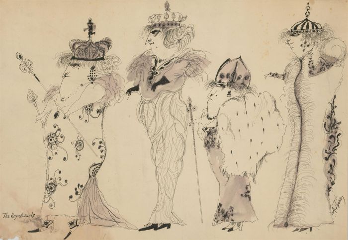 Antonis Kyriakoulis (b.1938) - Signed Pen and Ink Drawing, The Royal Aunts