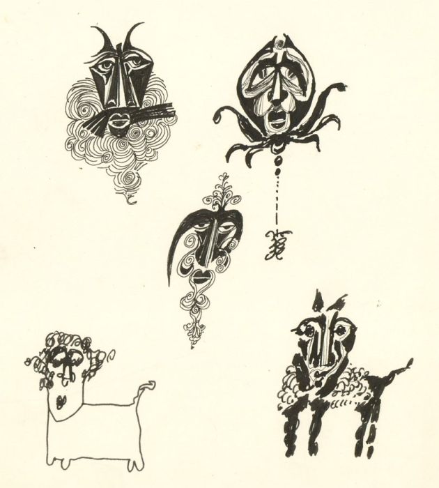 Antonis Kyriakoulis (b.1938) - 20th Century Pen and Ink Drawing, Fantasy Faces
