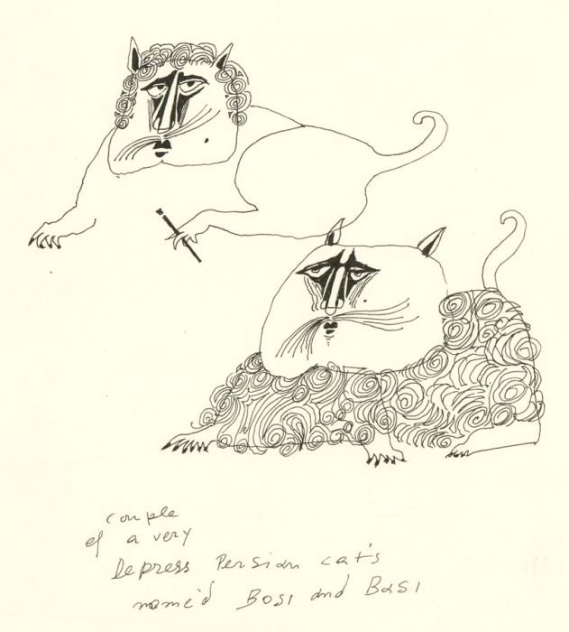 Antonis Kyriakoulis (b.1938) - Pen and Ink Drawing, The Persian Cats