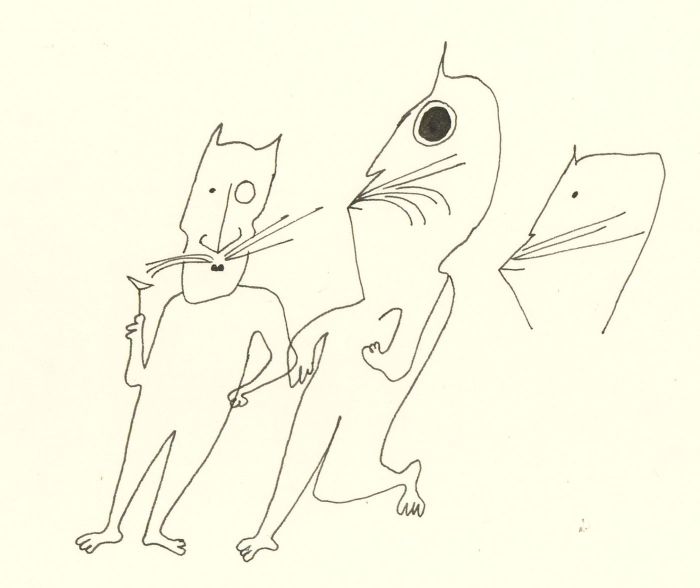 Antonis Kyriakoulis (b.1938) - Set of Two Pen and Ink Drawings, The Cats