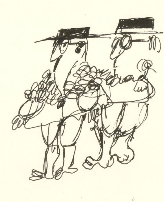 Antonis Kyriakoulis (b.1938) - Pen and Ink Drawing, Two Men with Hats
