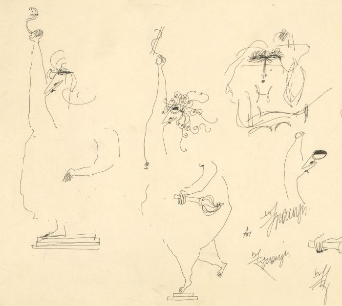 Antonis Kyriakoulis (b.1938) - Pen and Ink Drawing, The Classical Statue
