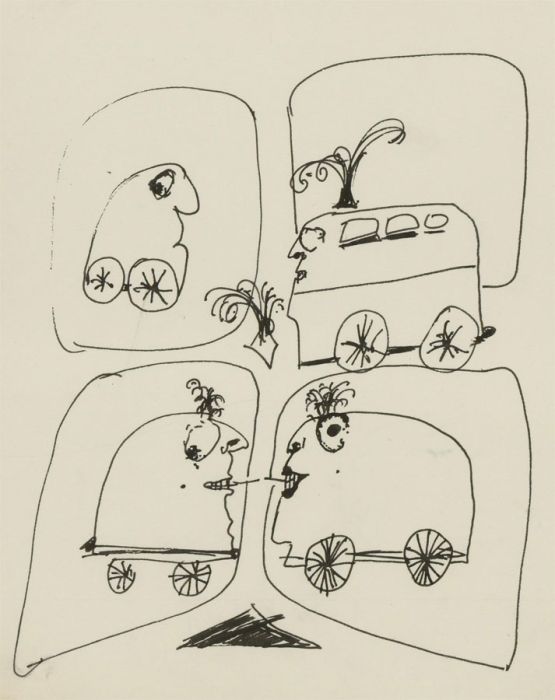 Antonis Kyriakoulis (b.1938) - Pen and Ink Drawing, Train Characters