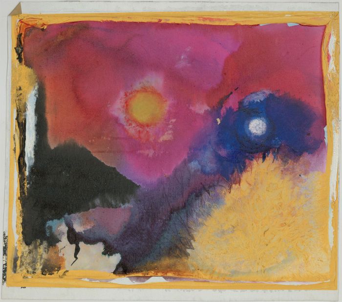 Contemporary India Ink - Abstract Expressionist Landscape, Sun & Moon