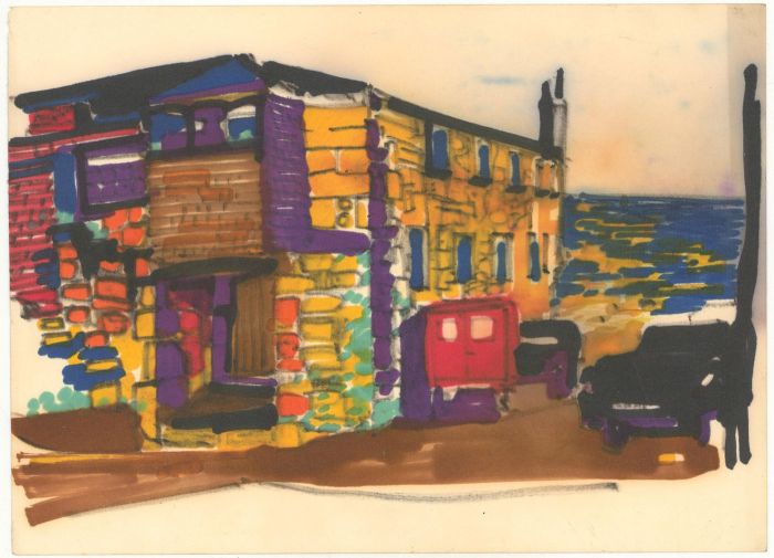 Three 20th Century Coloured Pen Drawings - Vibrant Street Scenes