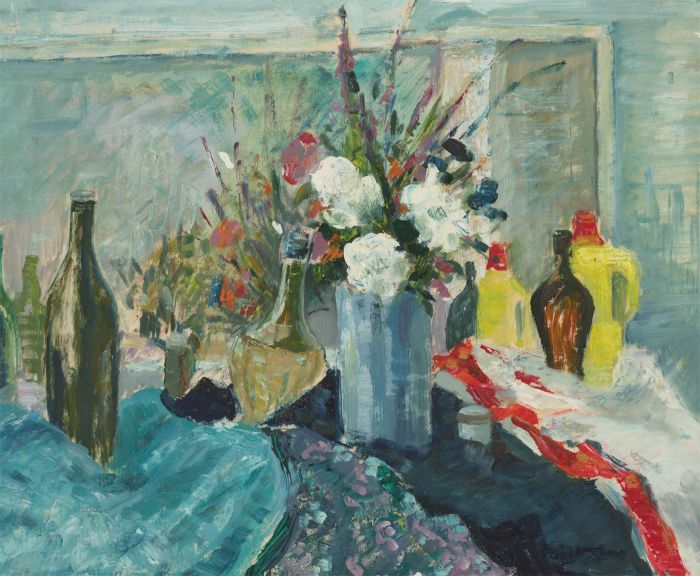 Renee Young - 20th Century Acrylic, Vibrant Still Life with Flowers