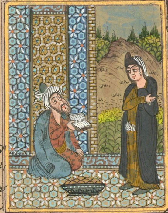 Indian Miniatures - Late 19th Century Gouache, Couple in an Interior