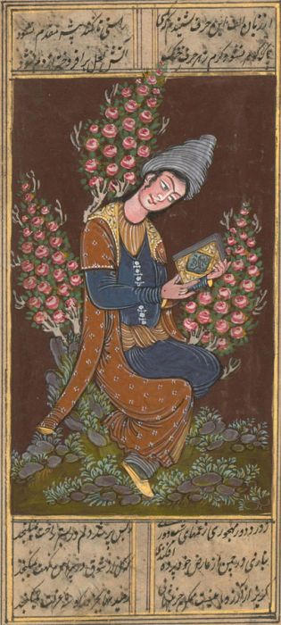 Indian Miniatures - Late 19th Century Gouache, Seated Woman with Book