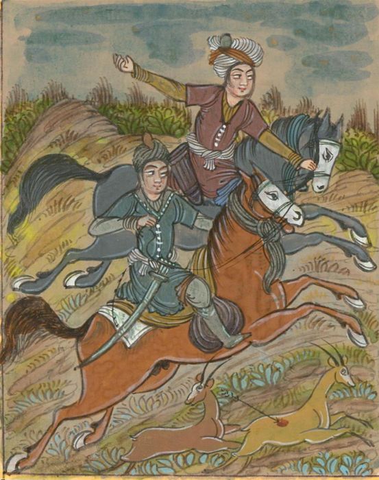 Indian Miniatures - Late 19th Century Gouache, Hunting Scene with Deer