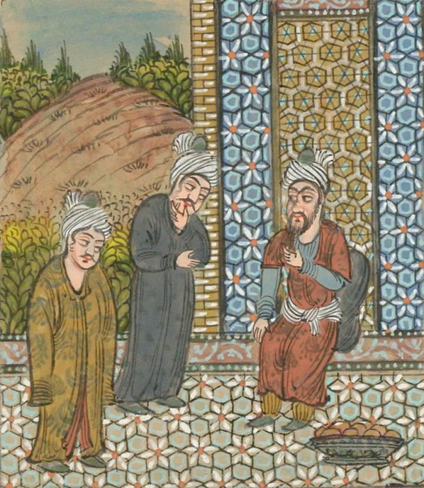 Indian Miniatures - Late 19th Century Gouache, Figures in Conversation