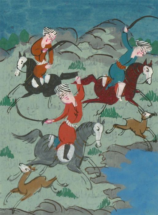Indian Miniatures - Late 19th Century Gouache, Hunting Scene