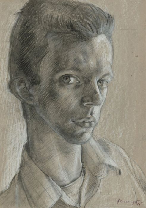 John Cherrington (1931-2015) - 1988 Charcoal Drawing, Portrait of a Young Man