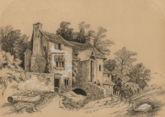 A. Drummond - Signed 1903 Charcoal Drawing, La Campagne