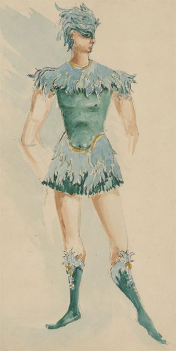 Mid 20th Century Watercolour - Theatrical Costume, Green Man